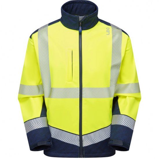 Leo Bowden Ecoviz Softshell Jacket Hi-Vis Yellow/Navy Print - Darbo drabužiai - Darbo drabužiai - 3XL-10XL