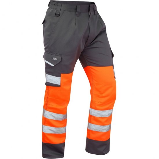 Leo Bideford Ecoviz Poly/Cotton Cargo Trouser Hi-Vis Orange/Grey - Darbo drabužiai - Darbo drabužiai - 3XL-10XL