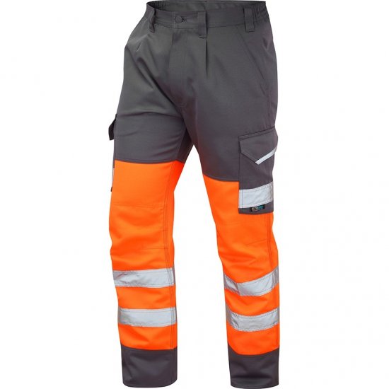 Leo Bideford Ecoviz Poly/Cotton Cargo Trouser Hi-Vis Orange/Grey - Darbo drabužiai - Darbo drabužiai - 3XL-10XL