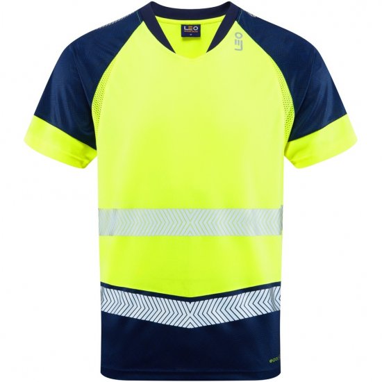 Leo Forda Ecoviz Performance+ Dual Colour T-Shirt Hi-Vis Yellow/Navy Print - Darbo drabužiai - Darbo drabužiai - 3XL-10XL