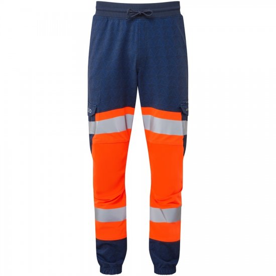 Leo Hawkridge Ecoviz High Performance 4X Stretch Trouser Hi-Vis Orange/Navy Print - Darbo drabužiai - Darbo drabužiai - 3XL-10XL