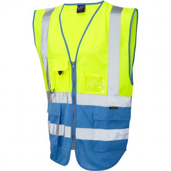 Leo Lynton Ecoviz Superior Waistcoat Hi-Vis Yellow/Deep Sky Blue - Darbo drabužiai - Darbo drabužiai - 3XL-10XL