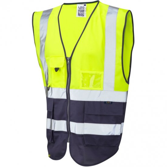 Leo Lynton Ecoviz Superior Waistcoat Hi-Vis Yellow/Navy - Darbo drabužiai - Darbo drabužiai - 3XL-10XL