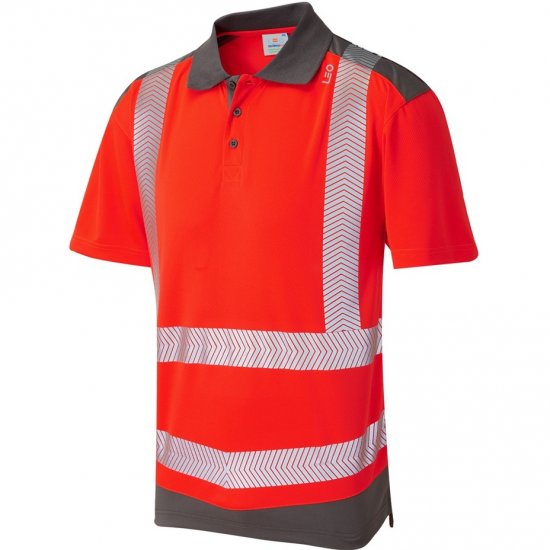 Leo Peppercombe Ecoviz Performance+ Dual Colour Polo Shirt Hi-Vis Red/Grey - Darbo drabužiai - Darbo drabužiai - 3XL-10XL