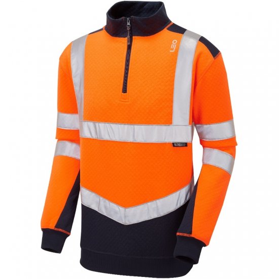 Leo Tapeley Ecoviz Dual Colour 1/4 Zip Sweatshirt Hi-Vis Orange/Navy - Darbo drabužiai - Darbo drabužiai - 3XL-10XL