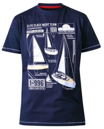 D555 Neville Yacht Team Crew Neck Printed T-Shirt Navy - Marškinėliai - Marškinėliai - 2XL-14XL