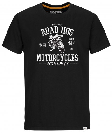 Motley Denim Oldham T-Shirt White on Black - Marškinėliai - Marškinėliai - 2XL-14XL