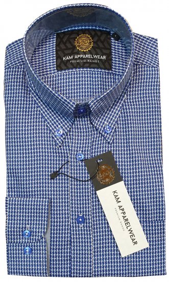 Kam Jeans P001 Long Sleeve Premium Shirt Blue - Marškiniai - Marškiniai - 2XL-8XL