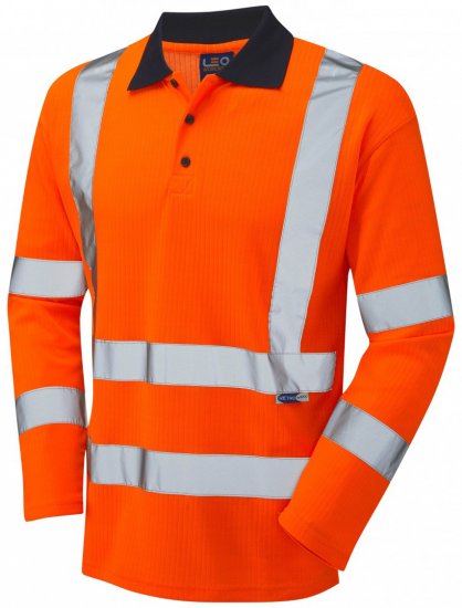 Leo Swimbridge Comfort L/S Polo Shirt Hi-Vis Orange - Darbo drabužiai - Darbo drabužiai - 3XL-10XL