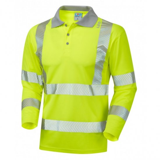 Leo Barricane Ecoviz Performance+ Sleeved Polo Shirt Hi-Vis Yellow - Darbo drabužiai - Darbo drabužiai - 3XL-10XL