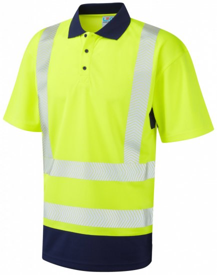 Leo Mortehoe Coolviz Plus Polo Hi-Vis Yellow/Navy - Darbo drabužiai - Darbo drabužiai - 3XL-10XL