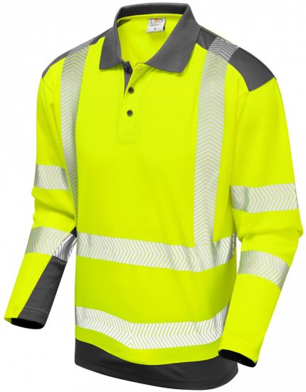 Leo Wringcliff Coolviz Plus L/S Polo Hi-Vis Yellow/Grey - Darbo drabužiai - Darbo drabužiai - 3XL-10XL