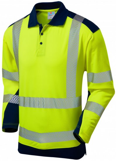 Leo Wringcliff Coolviz Plus L/S Polo Hi-Vis Yellow/Navy - Darbo drabužiai - Darbo drabužiai - 3XL-10XL