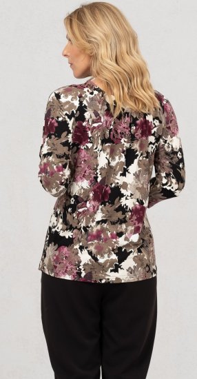Scandinavian Caramel Flowers Blouse Purple and Brown - Spausdinti marškinėliai moterims - 