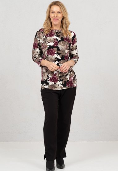 Scandinavian Caramel Flowers Blouse Purple and Brown - Spausdinti marškinėliai moterims - 