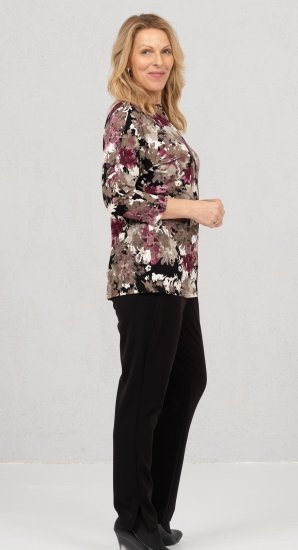 Scandinavian Caramel Flowers Blouse Purple and Brown - Spausdinti marškinėliai moterims - 