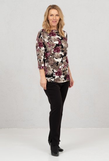 Scandinavian Caramel Flowers Blouse Purple and Brown - Spausdinti marškinėliai moterims - 