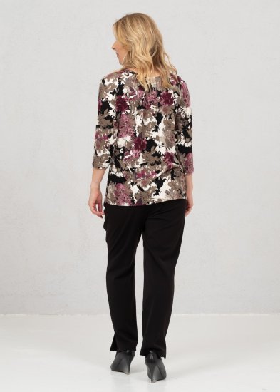 Scandinavian Caramel Flowers Blouse Purple and Brown - Spausdinti marškinėliai moterims - 
