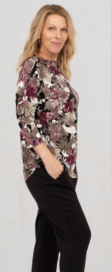 Scandinavian Caramel Flowers Blouse Purple and Brown - Spausdinti marškinėliai moterims - 