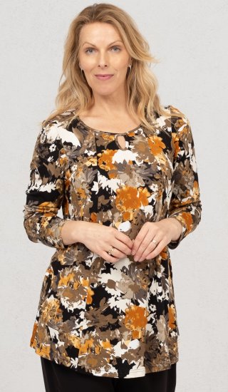 Scandinavian Caramel Flower Petals Tunic Orange and Brown - Spausdinti marškinėliai moterims - 