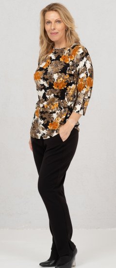 Scandinavian Caramel Flowers Blouse Orange and Brown - Spausdinti marškinėliai moterims - 