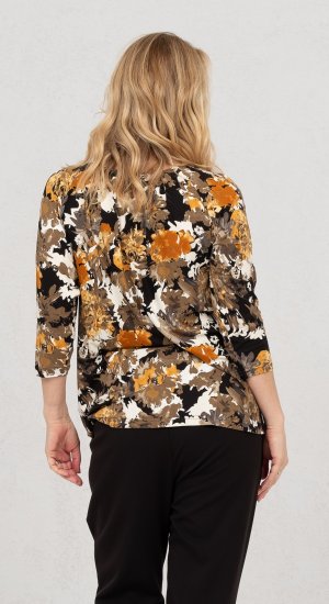 Scandinavian Caramel Flowers Blouse Orange and Brown - Spausdinti marškinėliai moterims - 