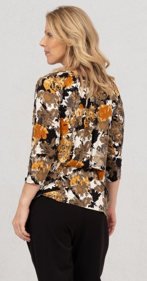 Scandinavian Caramel Flowers Blouse Orange and Brown - Spausdinti marškinėliai moterims - 