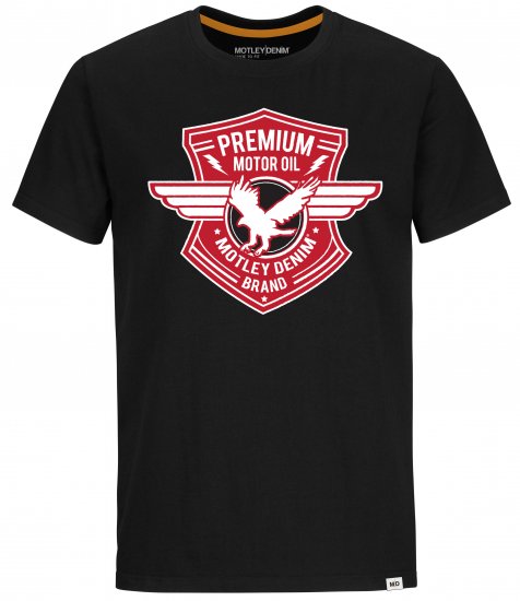 Motley Denim Preston T-shirt Red on Black - Marškinėliai - Marškinėliai - 2XL-14XL