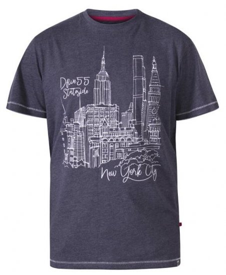 D555 Romford New York City Crew Neck T-Shirt Navy Marl - Marškinėliai - Marškinėliai - 2XL-14XL