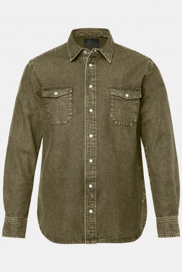 JP1880 Denim Shirt Long Sleeve Olive Green - Marškiniai - Marškiniai - 2XL-8XL