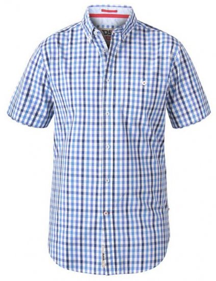 D555 Rowling Blue Gingham Short Sleeve Shirt - Marškiniai - Marškiniai - 2XL-8XL