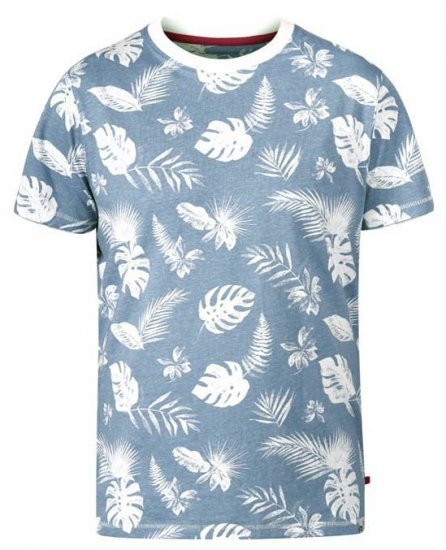 D555 Rudd Hawaiian Print Crew Neck T-Shirt Sky Blue - Marškinėliai - Marškinėliai - 2XL-14XL