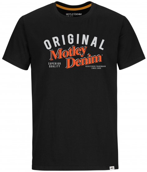 Motley Denim Salford T-shirt Orange on Black - Marškinėliai - Marškinėliai - 2XL-8XL