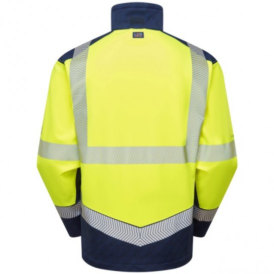 Leo Bowden Ecoviz Softshell Jacket Hi-Vis Yellow/Navy Print - Darbo drabužiai - Darbo drabužiai - 3XL-10XL