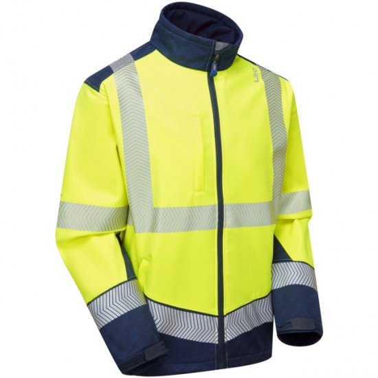 Leo Bowden Ecoviz Softshell Jacket Hi-Vis Yellow/Navy Print - Darbo drabužiai - Darbo drabužiai - 3XL-10XL