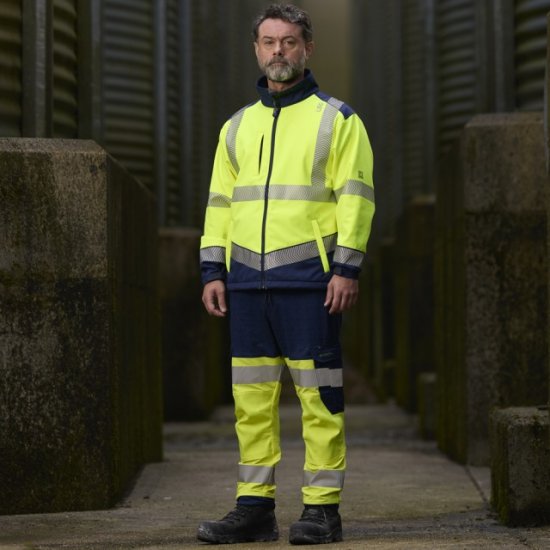 Leo Bowden Ecoviz Softshell Jacket Hi-Vis Yellow/Navy Print - Darbo drabužiai - Darbo drabužiai - 3XL-10XL
