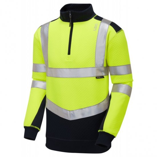 Leo Tapeley Ecoviz Dual Colour 1/4 Zip Sweatshirt Hi-Vis Yellow/Navy - Darbo drabužiai - Darbo drabužiai - 3XL-10XL