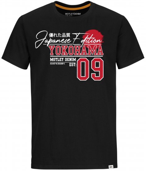 Motley Denim Sterling T-shirt Red on Black - Marškinėliai - Marškinėliai - 2XL-14XL