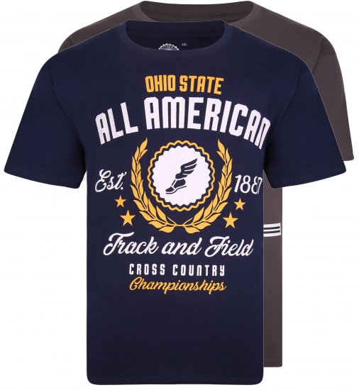 Kam Jeans 5329 Twin pack T-shirt Charcoal/Navy - Marškinėliai - Marškinėliai - 2XL-14XL