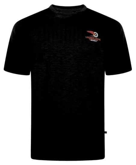 Kam Jeans 5710 Legendary Racing Slub Tee With Back Print Black - Marškinėliai - Marškinėliai - 2XL-14XL