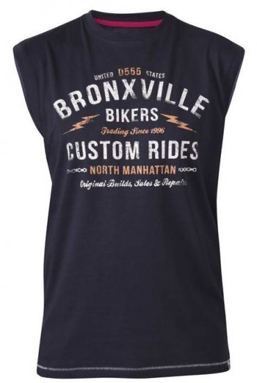 D555 Wrexham Bronxville Biker Printed Sleeveless T-Shirt Navy - Marškinėliai - Marškinėliai - 2XL-14XL